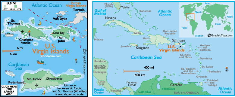 us virgin islands map caribbean sea